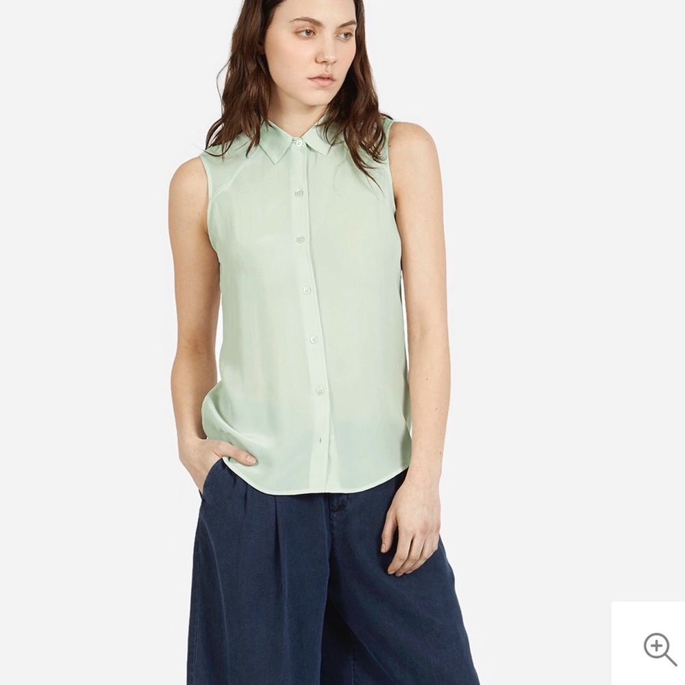 Everlane 100% silk sleeveless button up mint small